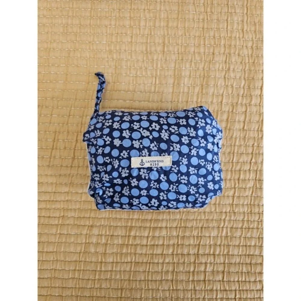 Lands' End Kids Blue‎ Floral Packable Windbreaker Rain Jacket Gorpcore Travel